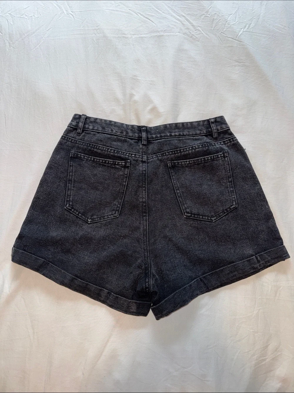 Black Denim Fringe Pocket Shorts